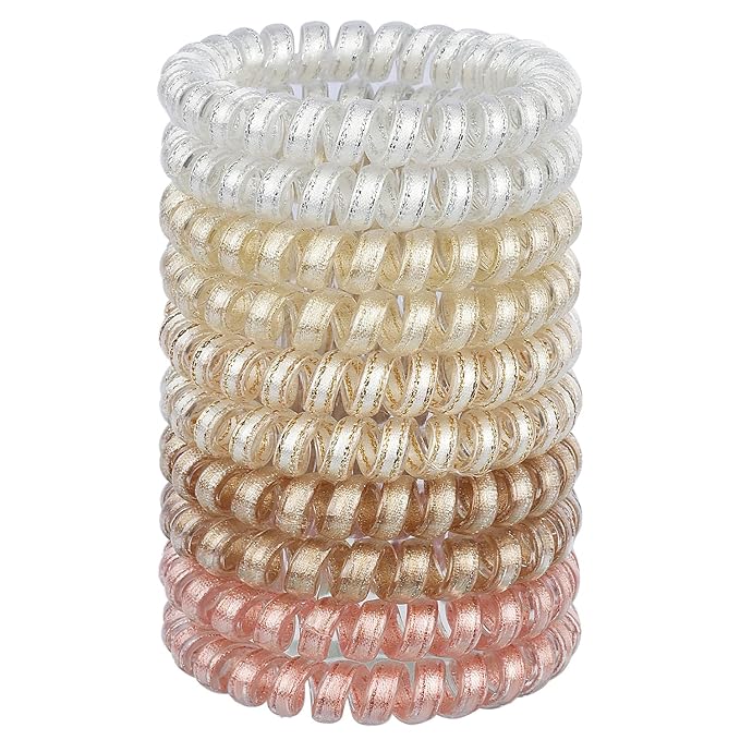 JessLab Spiral Hair Ties for Women, 10-Pack Traceless No-Damage Ponytail Holders, Coils Hair Bands for Girls, Assorted Colors