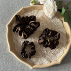 3 Pieces Satin Scrunchies Set for Hair No Crease Elastic Hair Ties for Women and Girls (Dark Brown)