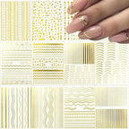 12 Sheets Gold Line Nail Stickers Decals 3D Self Adhesive Nail Decals French Nail Art Sticker Gold Wave Stripe Nail Supplies Accessories for or Women Manicure Tip