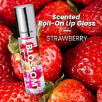 Blossom Roll on Lip Gloss, Scented Clear High Shine Moisturizing Lip Oil, Non Sticky, Infused with Real Flowers, Made in USA, 0.2oz, Strawberry