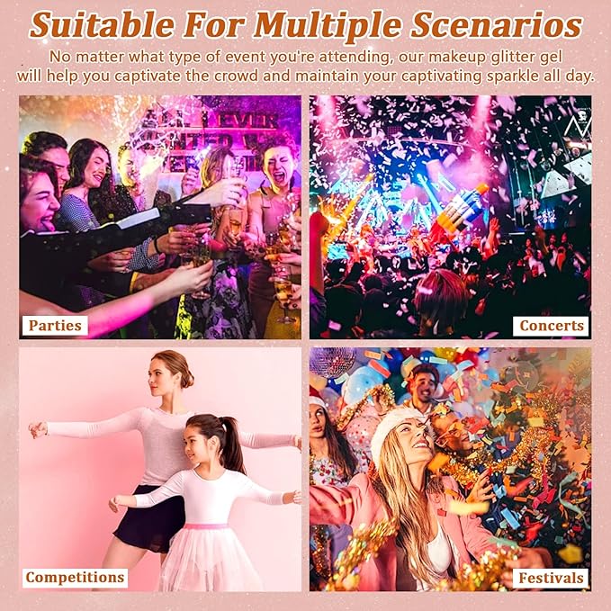 Boko 50ML Body Glitter Gel, Gold Mardi Gras Chunky Glitter Gel for Face Hair Body Sparkle Makeup, Cosmetic Mermaid Face Glitter Sequins for Mardi Gras Concert Party Event Rave Accessories