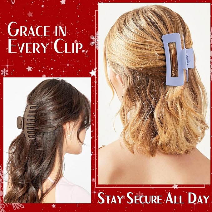 TOCESS Jumbo 4.33 Inch Hair Claw Clips for Women, 8 Pack Matte Non-Slip Rectangle Clips for Thick, Curly, Long or Straight Hair Girls