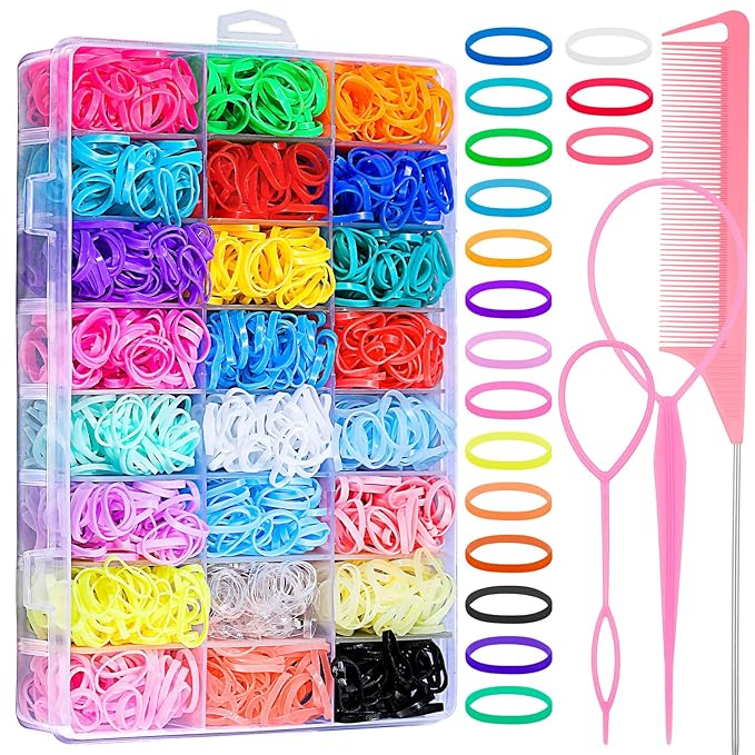 2000 Pcs Elastic Hair Rubber Bands for Girls, 24 Colors Small Girl Hair Ties Baby Hair Ties Elastic Rubber Bands with Hair Loop Styling Tool Hair Accessories for Toddler Baby Girl Hair