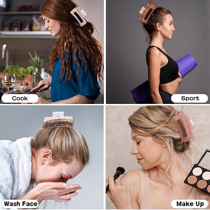 12 Pack Large Square Hair Claw Clips for Women and Girls, 4.1 x 2.1 x 1.2 inch, 12 Rubber Paint and Plastic Materials, Non-Slip Jumbo Jaw Design - Jelly