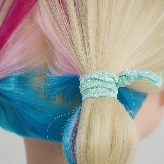 MEEDEE 100 Pack Pastel Rainbow Elastic Hair Accessories: No Crease Soft Ribbon Hair Ties, Knotted Ponytail Holders, Damage-Free Yoga and Workout Hairbands, Colorful Elastic Bracelets