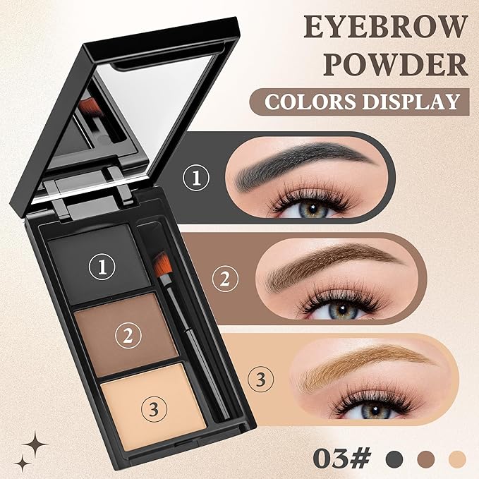 Eyebrow Powder，Eyebrow Kit Makeup Palette，3 Colors Eye Brow Powder With Mirror&Brow Brush for Women，LongLasting，Waterproof，Fill & Sculpt，Defined Natural Brows，Friendly Compact，Grey Brown Beige 03