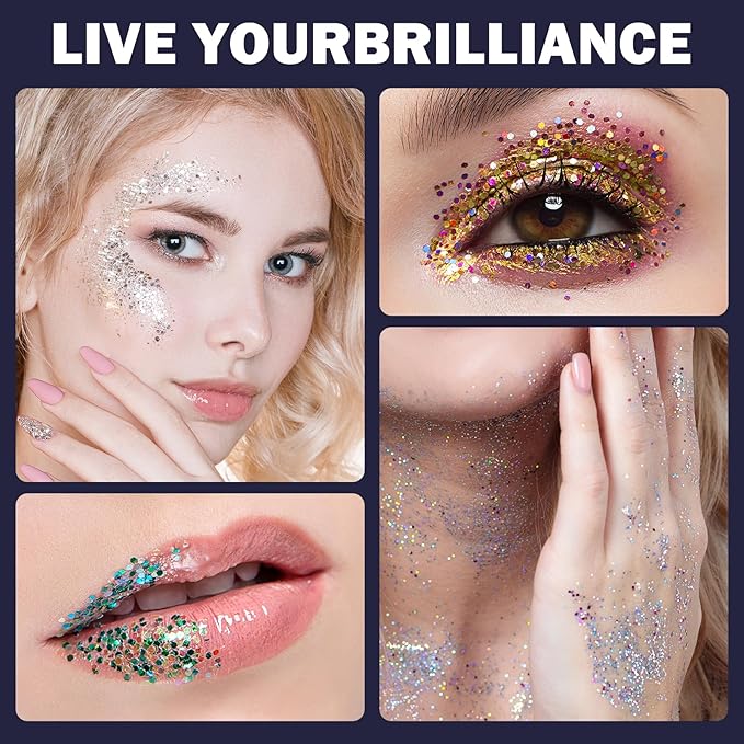 12 Colors Glow in The Dark Makeup UV Black Light Glitter Gel for Body Face Hair Eyeshadow for Raves Festivals Carnival Party