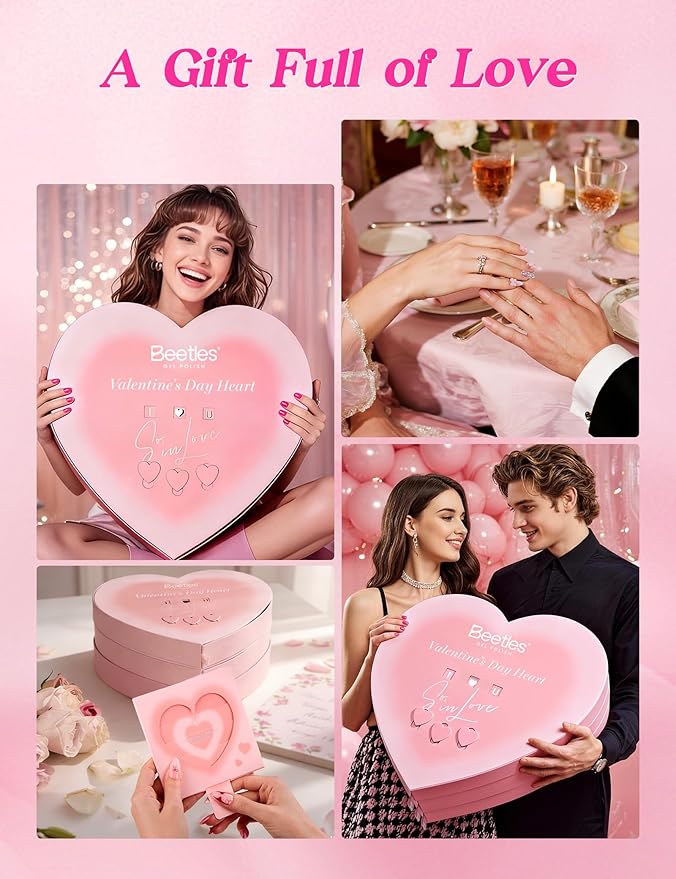 Beetles So In Love Collection – Forever In Love Valentine Gel Nail Polish Kit with UV Light, Pink Gel Polish with Base Top Coat Nail Tips Mini Rose Bouquet, Valentine's Day Gifts for Wife Girlfriend