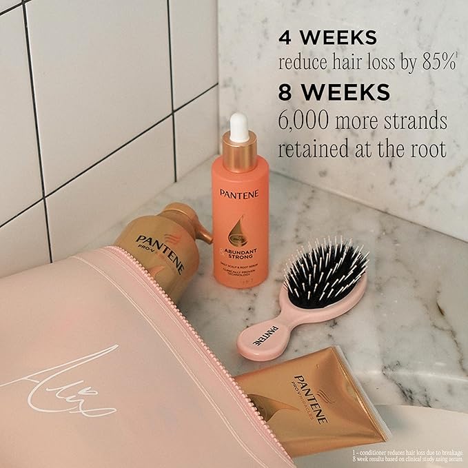 Alix Earle Pantene Abundant & Strong 5-Piece Gift Set - Regimen includes Shampoo (13.5 oz), Conditioner (8 oz), Serum (2 oz) for Hair Loss, Thinning, Anti-Breakage, Volume - Grows Healthier