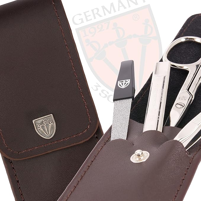 3 Swords Germany - brand quality 3 piece manicure pedicure grooming kit set for professional finger & toe nail care scissors tool genuine leather case in gift box, Made in Solingen Germany