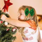 Velvet Sequin Hair Bows Elegant Green Bow for Women Girls, 4in Glitter Handmade Hair Clips Alligator Clips Sparkly Ponytail Holder Hair Accessories for Christmas, Birthday Party, Wedding, Valentines