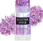MEICOLY Light Purple Hair Glitter Stick for Women,Halloween Face Glitter Stick Spirit Week Wear,Women Costume Sparkle Chunky Glitter Makeup,Waterproof Body Glitter for Party Rave Festival