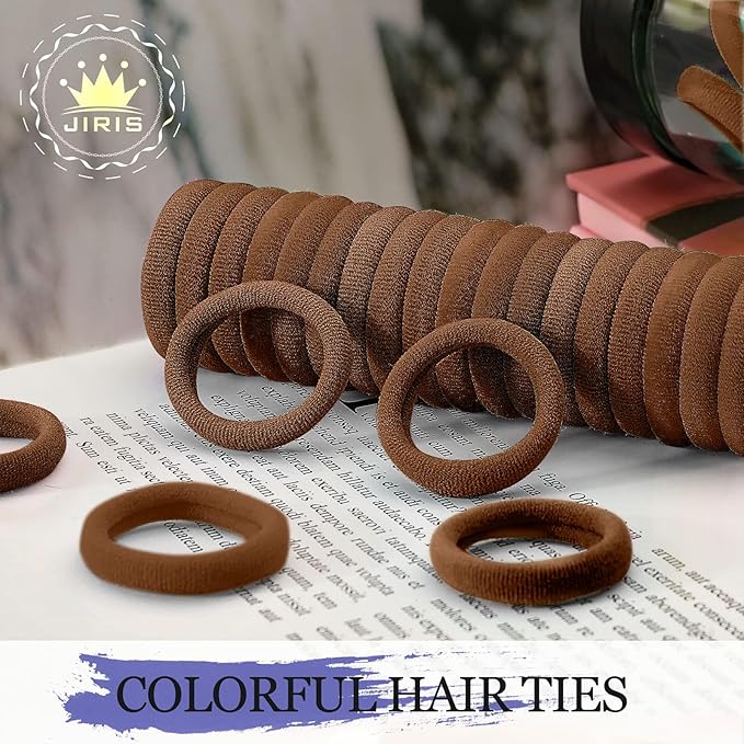 100PCS Hair Ties for Women And Kids, Seamless Thick Hair Bands, Elastic Baby Hair Ties No Damage Ponytail Holder, Cotton Toddler Hair Tie, No Crease Small Hair Tie For Toddler Girls (Brown)