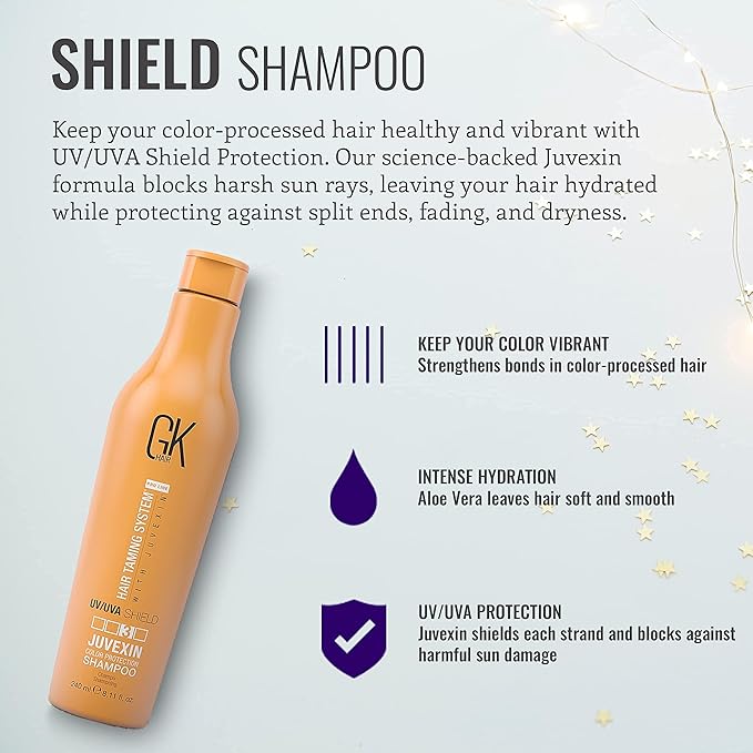 GK HAIR Shield Shampoo 8.11 Fl Oz – Color Safe, UV Protection, Aloe Vera & Argan Oil, Sulfate and Paraben Free, Repairs Damage, Boosts Shine, Hydrating, Vegan Hair Care