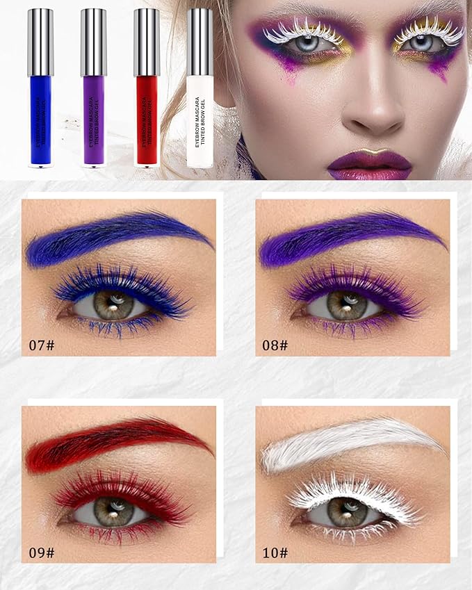 Eyebrow Mascara Gel-1Pcs Longlasting Waterproof Smudgeproof White Tinted Eyebrow Glue Colored Liquid Mascara Brow Gel,Tinted Brow Filler,Curling Tubing Mascaras,Halloween Eye Makeup Gift for Women-10