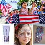 Go Ho Red White and Blue Body Glitter,Patriotic Pride Face Glitter Gel,4th of July Outfits for Women Reflective Glitters Makeup,Holographic Long Lasting Chunky Sequins,Fourth of July USA Accessories