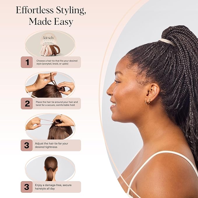 Kitsch Hair Ties No Damage - Strong, Stretchy Hair Bands | Soft Nylon Ponytail Holders, Snag-Free Rubber Bands, Perfect for Updos & Braids | Ideal Gifts for Women - Rosewood, 8pcs