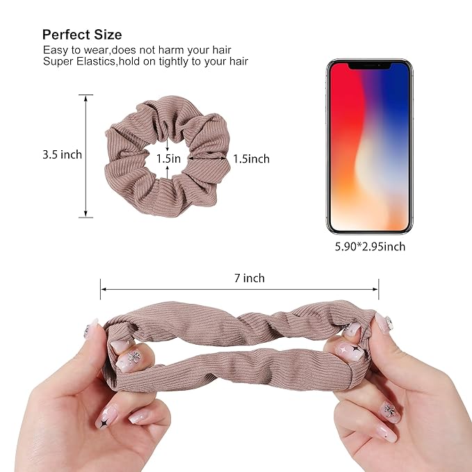 Ivyu Scrunchie, Big Cotton Scrunchies for Women's and Girls, Brown Service, 4 Count, for All Hair Types, No Crease or Damage