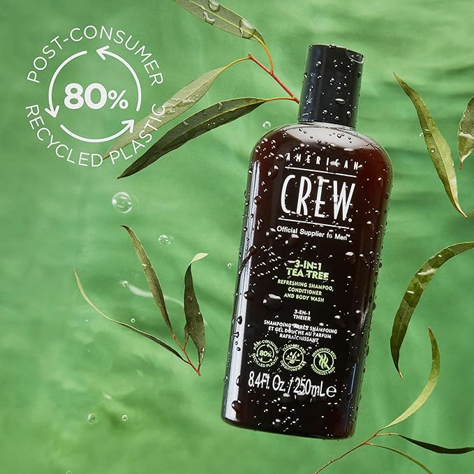 American Crew Shampoo, Conditioner & Body Wash for Men, 3-in-1, Gift for Men, Tea Tree Scent, 33.8 Fl Oz