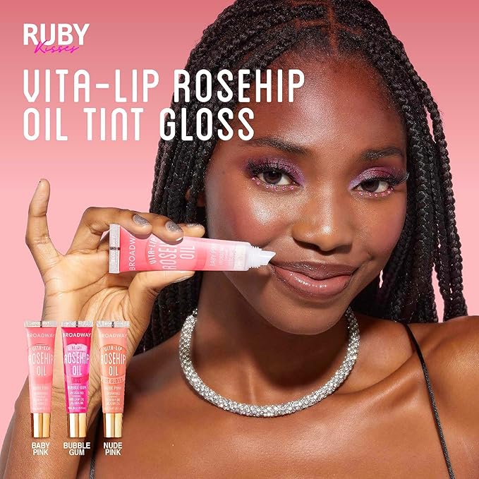 Ruby Kisses Broadway Vita-Lip Tinted Lip Gloss (6 Pack) Ultra-Hydrating, Nourishing, Soothing Formula with Vitamins, High-Shine Non-Sticky Lip Balm with Rosehip+Coconut Oil, Pink & Red Shades