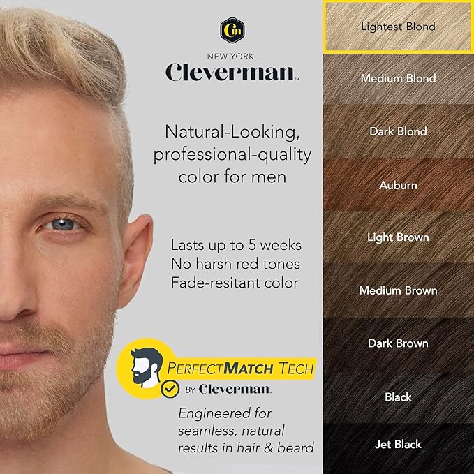 2X Reusable Hair & Beard Dye System for Men – Up to 10 Uses | 7-Minute Natural-Looking Gray Coverage | No-Drip Cream with SkinArmour® – Cleverman (Lightest Blond)