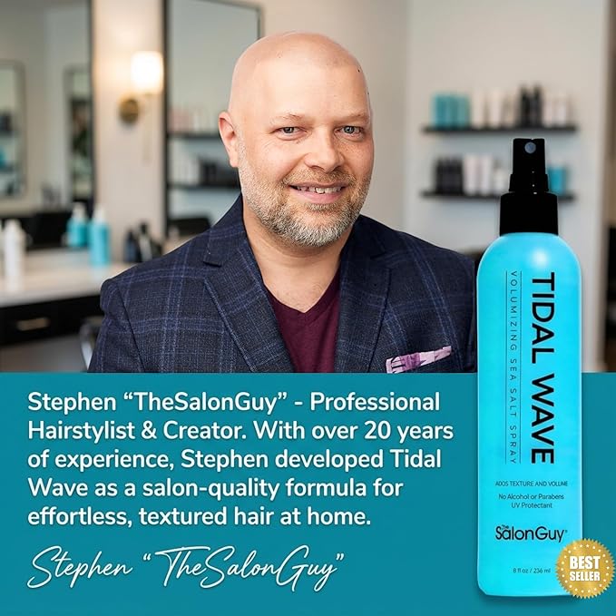 THESALONGUY Tidal Wave Sea Salt Hair Spray – Professional Volume & Texture Spray for Beach Waves | Matte Finish Texturizer, Light Hold Mist for Men & Women | Alcohol-Free, 8 oz