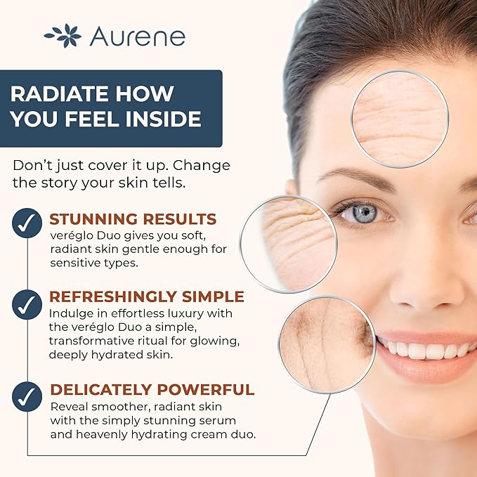 Véraglo Retinol Serum & Face Cream Set – Anti Aging Skin Care with Hyaluronic Acid & Collagen – Moisturizer & Serum for Wrinkles, Fine Lines & Dark Circles