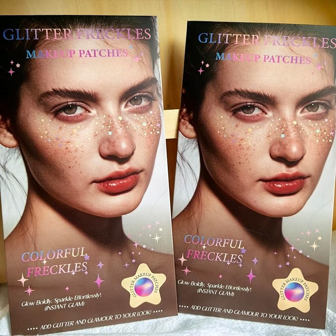 Glitter Freckles, Holographic Face and Body Glitter Tattoo Sparkle for Women Gold Glow Cosmetic Star Makeup Accessories for Festival Rave (Holographic)