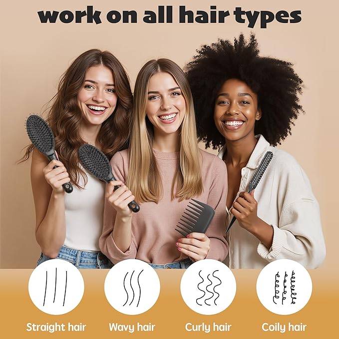 3-Pack Wig Styling Comb Set, Loop Wig Brush + Wide Tooth Comb + Edge Comb, For Human Hair Wigs, Synthetic Wigs & Extensions