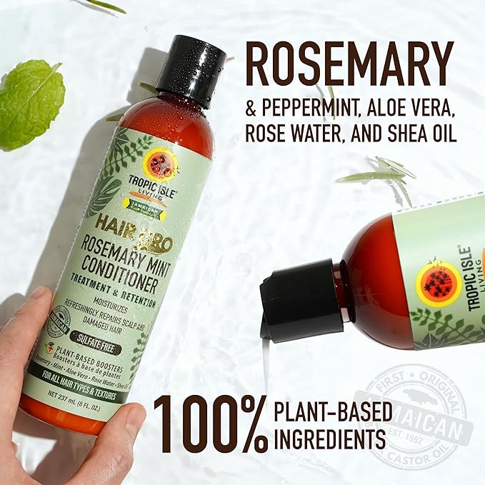 Hair Gro Rosemary Mint Conditioner 8oz/ 237ml - Moisturizing Formula for Refreshing Scalp and Nourishing Damaged Hair with High Shine