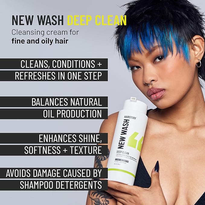 Hairstory New Wash Deep Clean Refill, Clarifying Cleansing Cream for Oily & Fine Hair, Detergent Free Shampoo & Conditioner Alternative, 20oz