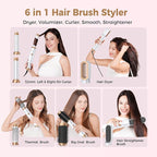 6 in 1 Air Styler Magic Hair Dryer Brush, Negative Ionic Blow Dryer Brush & 3 Heat Settings, Detachable Auto Curling & Straightening Volumizing, Frizz-Free Styling, Salon to Home Use (White-Blue)