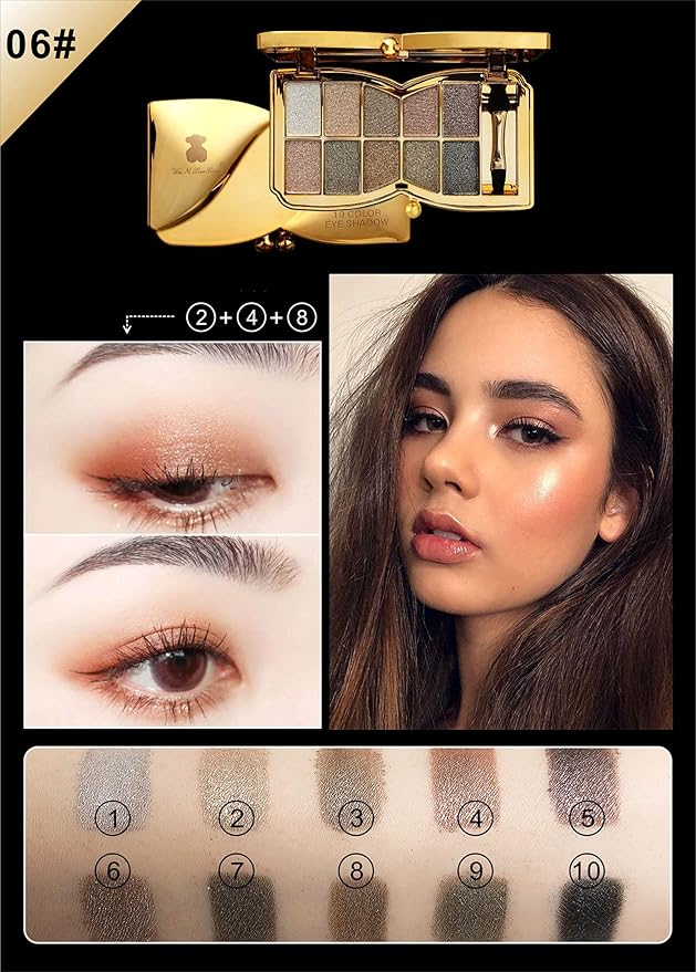 Glitter Eyeshadow Palette, 10 Colors Sparkle Shimmer & Matte Eye Shadow Highly Pigmented Waterproof Long Lasting Makeup Set (Color 6)