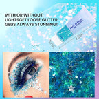 DAGEDA Body Glitter Gel, Face Glitters Body Gel Sequins Shimmer Liquid Eyeshadow, Chunky Glitter for Face Hair Nails, Holographic Cosmetic Laser Powder Festival Glitter Makeup 1.7oz (Lake Blue)