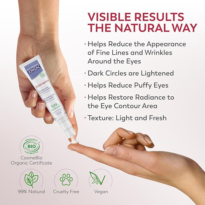 JONZAC Eau Thermale Sublimactive Organic Anti-Aging Eye & Lip Contour Cream - Reduces Fine Lines and Puffy Eyes - Dark Circles Reduced - Natural Skin Care - 0.5 fl oz