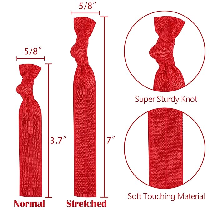MEEDEE 100 Pack Red Hair Accessories: Soft, No-Crease, No-Damage Knotted Ribbon Hair Ties & Ouchless Ponytail Holders for Women, Yoga, and Everyday Wear