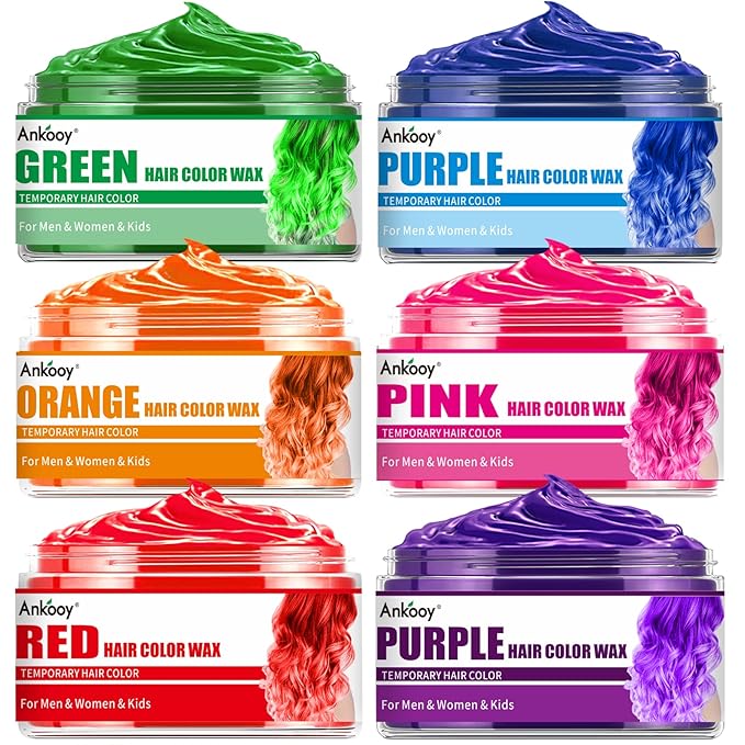 6 Colors Temporary Hair Color for Kids,Hair Wax Color for Halloween,Gifts for Teens,Girls,Boys,Gifts for Kids,Hair Color Spray Green Orange Pink Purple Red Blue Hair Dye Wax