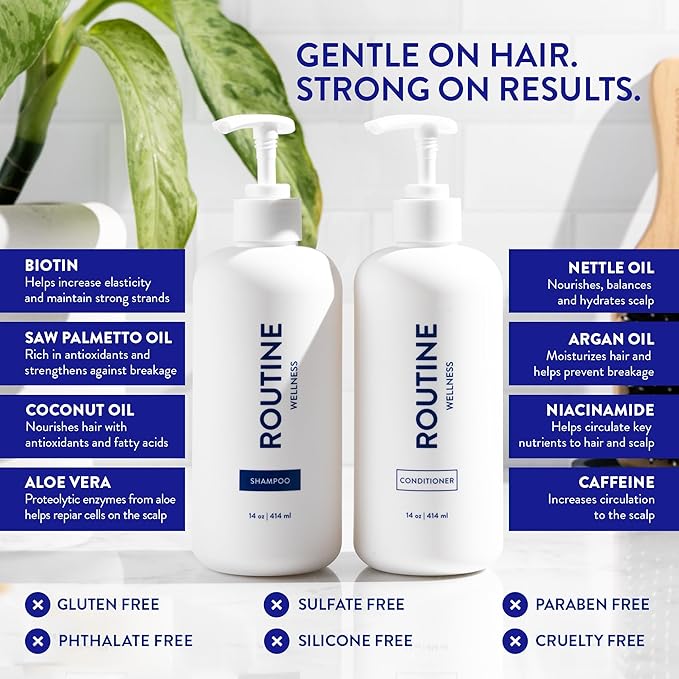 Routine Wellness Anti-Thinning Volumizing Shampoo and Conditioner Set for Thinning Hair & Hair Loss - Grow Your Confidence with Biotin & DHT Blockers - Pear Blossom & White Lotus Set