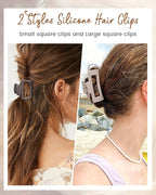 Mesovor 2 Styles Silicone Flexible Hair Claw Clips, 6 Pack Soft Bendable Hair Clips for Women | Rectangle Small Large Cozy Hairclips (Light Khaki, Dark Khaki, Coffee)