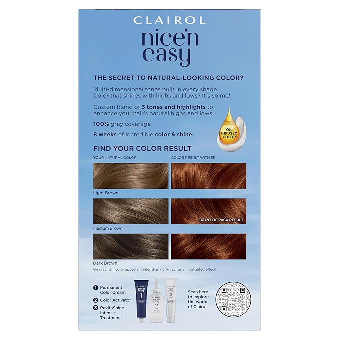 Clairol Nice'n Easy Permanent Hair Dye, 5R Medium Auburn Hair Color, Pack of 2