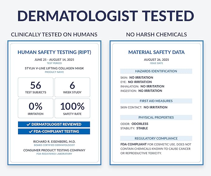 STYLIA V Line Lifting Collagen Face Mask - Lift, Firm & Contour Jawline - Double Chin Strap with Hyaluronic Acid & Aloe Vera - Hydrating Neck & Face Tightening Mask - Chin Strap for Sleeping - 20PC