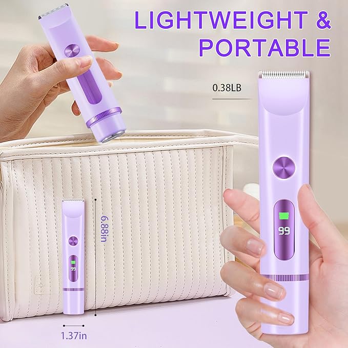 2025 Bikini Trimmer for Women, Cordless& Painless& Waterproof Dual Head Shaver for Women Private Area& Face& Body, 2-in-1 Electric Razors, Bikini Shaver, Hair Trimmer with LCD