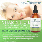 Total Activation Vitamin E Face Serum – Organic Vitamin E Oil 100% Pure, Cold Pressed for Skin, Face, Hair & Nails – Moisturizer for Dry Skin, Scars & Anti-Aging – for Glowing Skin – 4 oz