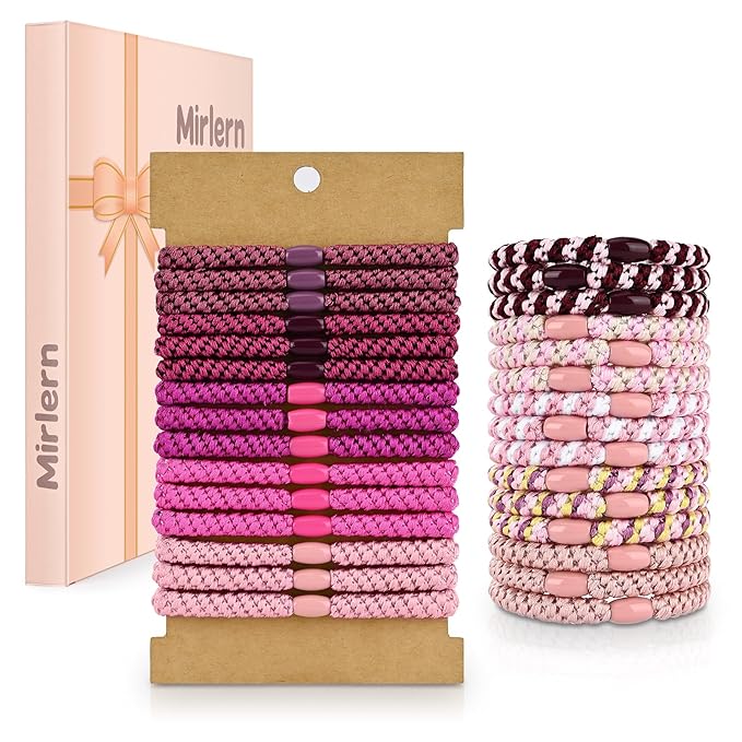 30 Pcs Hair Ties No Damage for Women Girls, High Elastic Braided Hair Ties for Thick Hair, Soft Ponytail Holders, No Crease Hair Bands for Curly Thin Hair Scrunchies (Pink Colors)