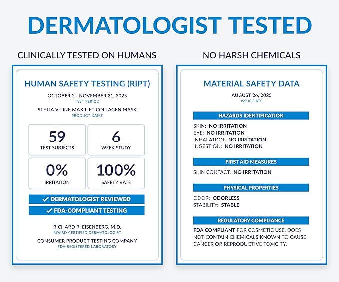 Stylia MaxiLift V-Line Lifting Collagen Face Mask - Advanced Double Chin Reducer - Jawline Shaper - Neck Firming and Tightening Mask with Hyaluronic Acid & Aloe Vera - Chin Strap for Sleeping (10PC)