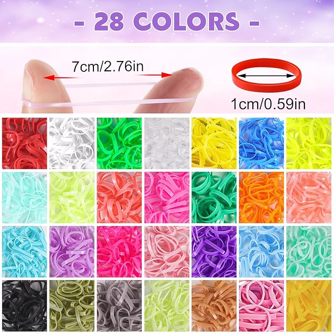 28 Colors Rubber Bands with 7 Hair Styling Tools, 1500 Pcs Colorful Elastic Ties Small Rubber Bands Baby Toddler Hair Ties for Girls Christmas Gifts