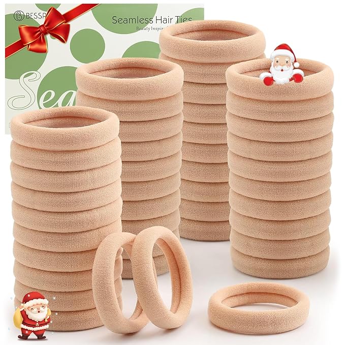 100 Pcs Thick Seamless Tan Hair Ties, Ponytail Holders Hair Accessories No Damage for Thick Hair Christmas Gift(Light Blonde Colors)