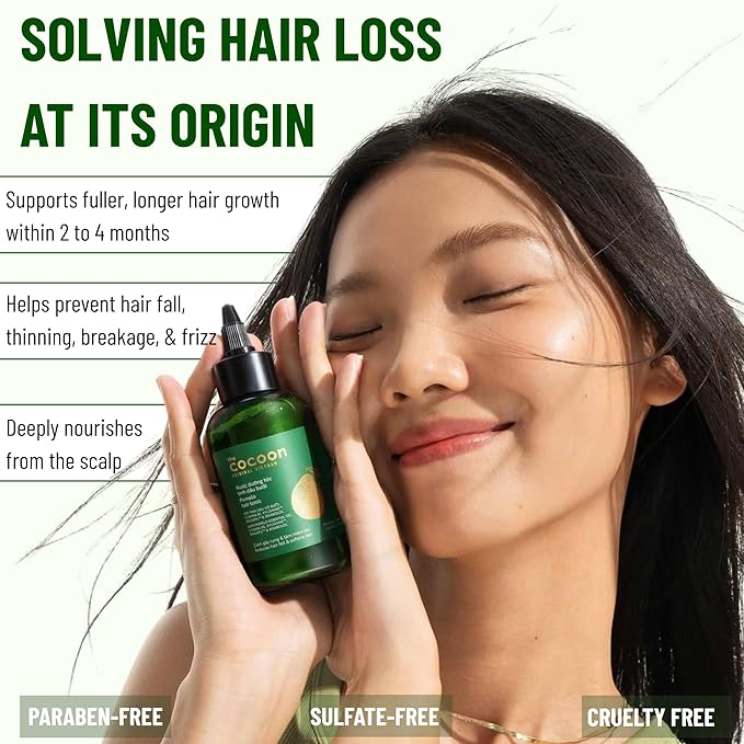 Cocoon Pomelo Oil Hair Tonic. 100% Vegan Scalp Serum Treatment for Thinning, Damaged & Breakage Hair | Soften, Reduce Hair Loss & Promote Hair Growth. 10.5 fl oz