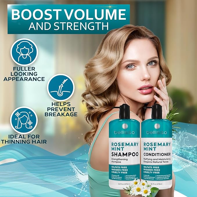 Rosemary Shampoo and Conditioner Set – with Rosemary Oil and Peppermint - Sulfate Free Moisturizing Products for Women and Men, Helps Flaky, Dry Scalp and Dandruff, Salon Thickening for Thinning Hair