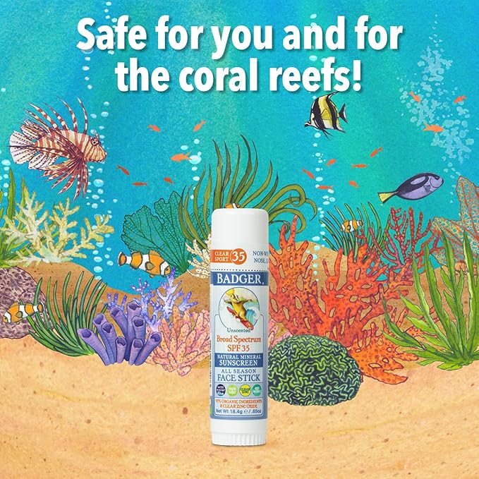 Badger Mineral Sunscreen Combo, SPF 30 Cream & SPF 35 Face Stick, Organic Ingredient with Mineral Zinc Oxide, Unscented Reef Safe Sunscreen Set, Broad Spectrum, Water Resistant, 2-Count